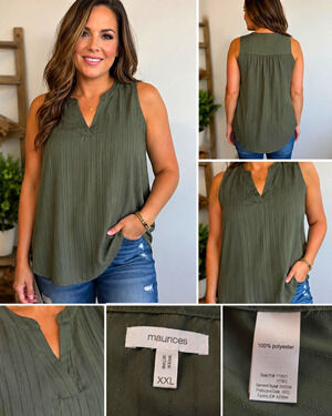 Maurices Women’s XXL Olive Green Striped Sleeveless V Neck Blouse Tank Top